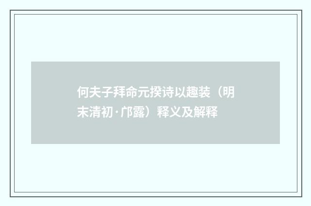 何夫子拜命元揆诗以趣装（明末清初·邝露）释义及解释