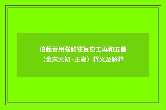 伯起善用强韵往复愈工再和五首（金末元初·王寂）释义及解释