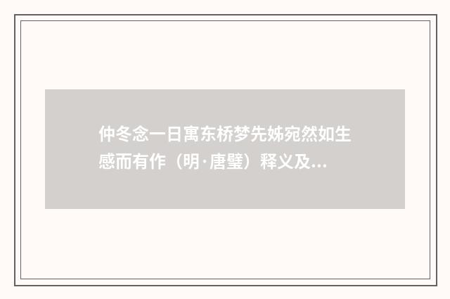 仲冬念一日寓东桥梦先姊宛然如生感而有作（明·唐璧）释义及解释