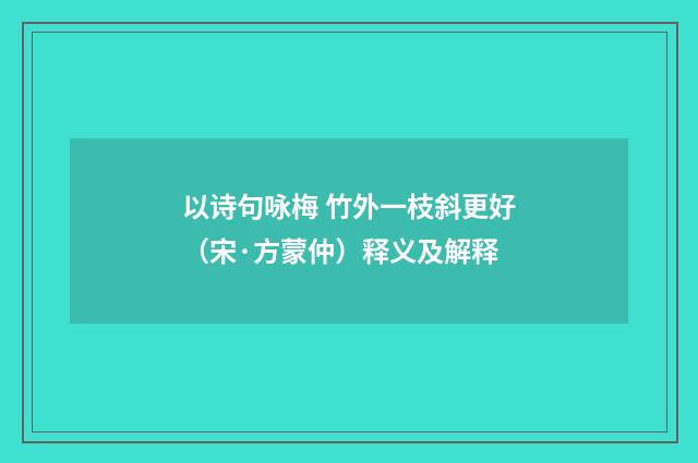 以诗句咏梅 竹外一枝斜更好（宋·方蒙仲）释义及解释