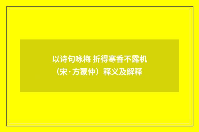 以诗句咏梅 折得寒香不露机（宋·方蒙仲）释义及解释