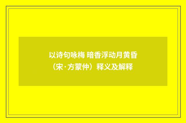 以诗句咏梅 暗香浮动月黄昏（宋·方蒙仲）释义及解释