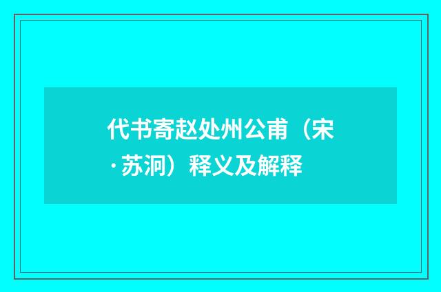 代书寄赵处州公甫（宋·苏泂）释义及解释