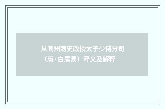 从同州刺史改授太子少傅分司（唐·白居易）释义及解释