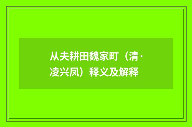 从夫耕田魏家町（清·凌兴凤）释义及解释