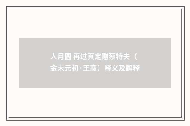 人月圆 再过真定赠蔡特夫（金末元初·王寂）释义及解释