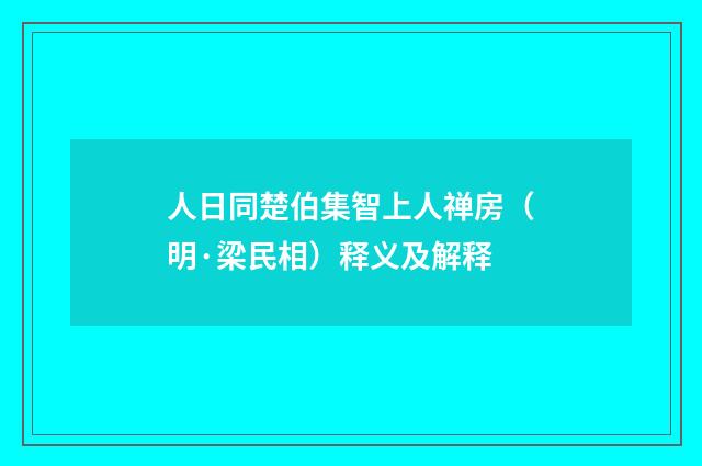 人日同楚伯集智上人禅房（明·梁民相）释义及解释
