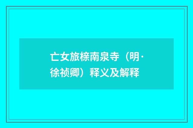 亡女旅榇南泉寺（明·徐祯卿）释义及解释