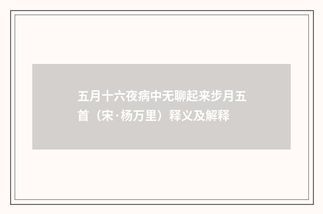 五月十六夜病中无聊起来步月五首（宋·杨万里）释义及解释