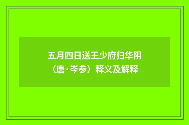 五月四日送王少府归华阴（唐·岑参）释义及解释