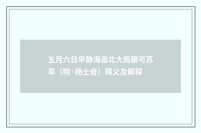 五月六日早静海迤北大雨聊可苏旱（明·杨士奇）释义及解释
