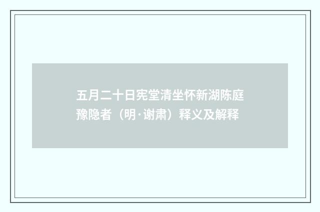 五月二十日宪堂清坐怀新湖陈庭豫隐者（明·谢肃）释义及解释