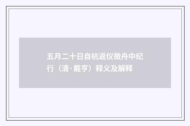 五月二十日自杭返仪徵舟中纪行（清·戴亨）释义及解释