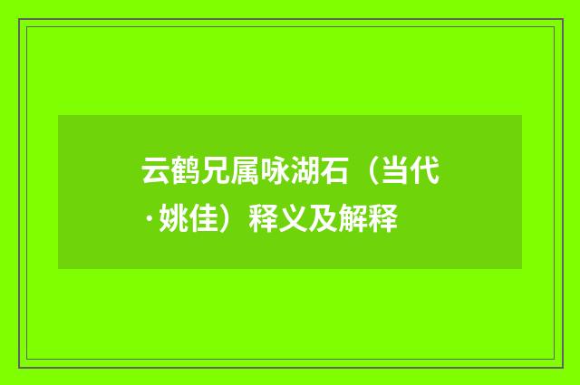 云鹤兄属咏湖石（当代·姚佳）释义及解释