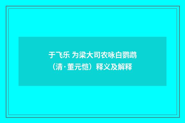 于飞乐 为梁大司农咏白鹦鹉（清·董元恺）释义及解释