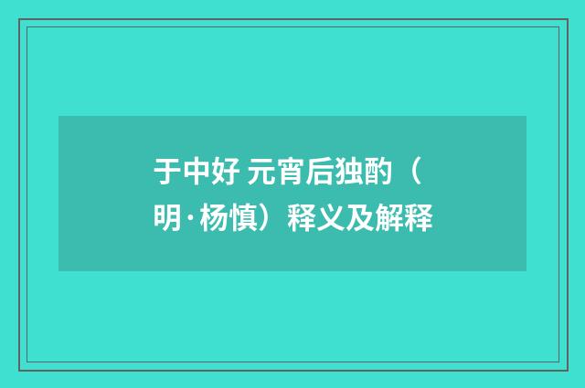 于中好 元宵后独酌（明·杨慎）释义及解释