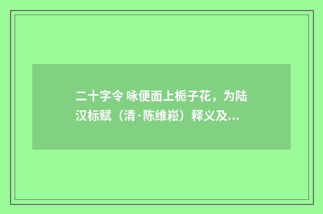 二十字令 咏便面上栀子花，为陆汉标赋（清·陈维崧）释义及解释