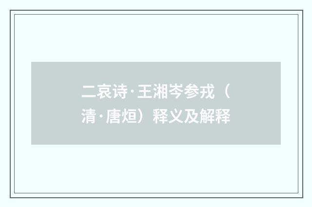 二哀诗·王湘岑参戎（清·唐烜）释义及解释