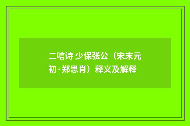 二唁诗 少保张公（宋末元初·郑思肖）释义及解释