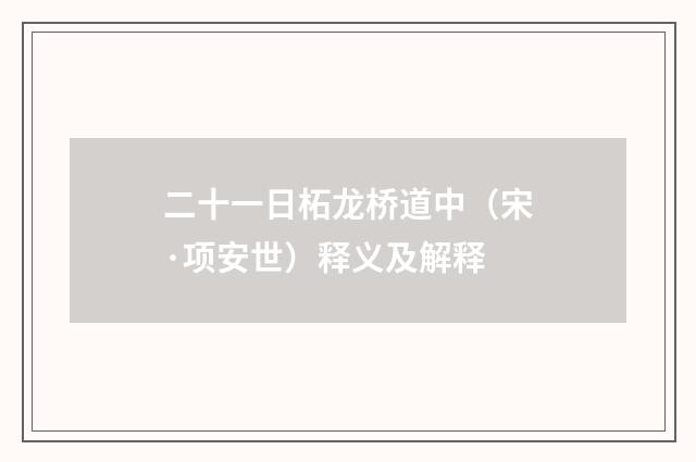 二十一日柘龙桥道中（宋·项安世）释义及解释