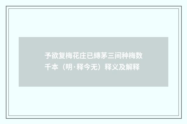 予欲复梅花庄已縳茅三间种梅数千本（明·释今无）释义及解释
