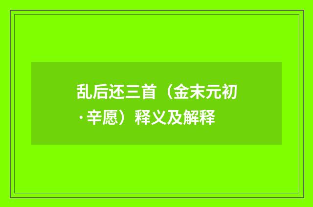 乱后还三首（金末元初·辛愿）释义及解释