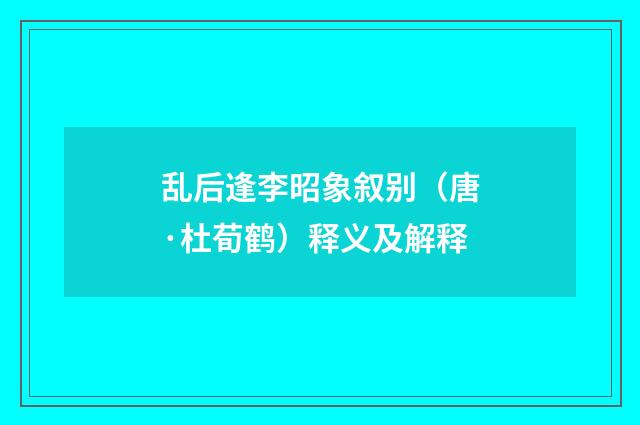 乱后逢李昭象叙别（唐·杜荀鹤）释义及解释