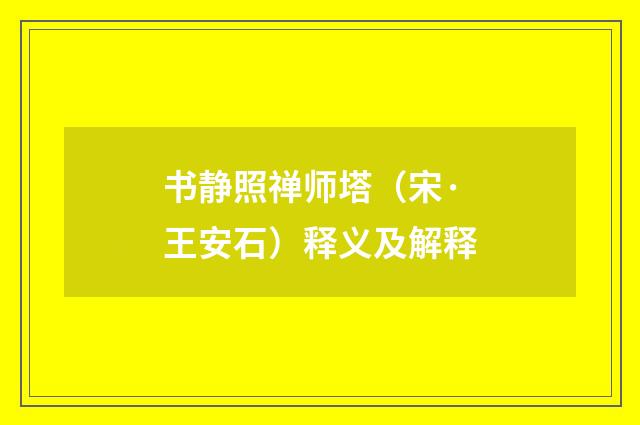 书静照禅师塔（宋·王安石）释义及解释