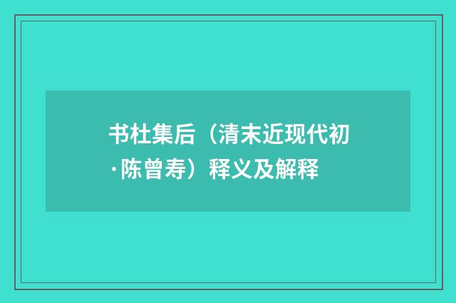 书杜集后（清末近现代初·陈曾寿）释义及解释