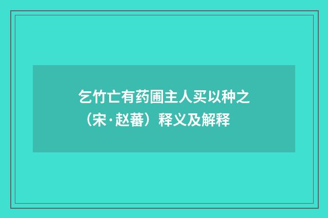 乞竹亡有药圃主人买以种之（宋·赵蕃）释义及解释
