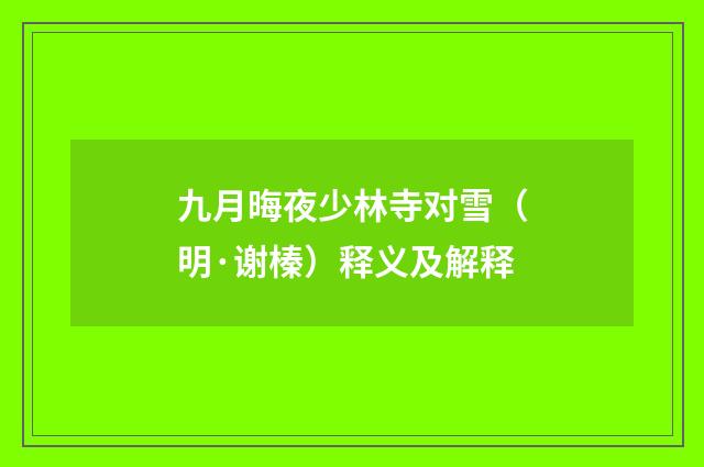 九月晦夜少林寺对雪（明·谢榛）释义及解释