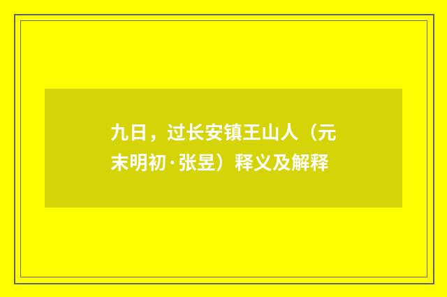 九日，过长安镇王山人（元末明初·张昱）释义及解释