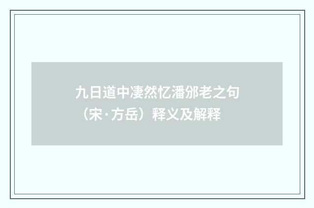 九日道中凄然忆潘邠老之句（宋·方岳）释义及解释
