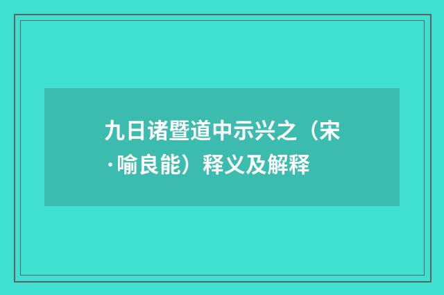九日诸暨道中示兴之（宋·喻良能）释义及解释
