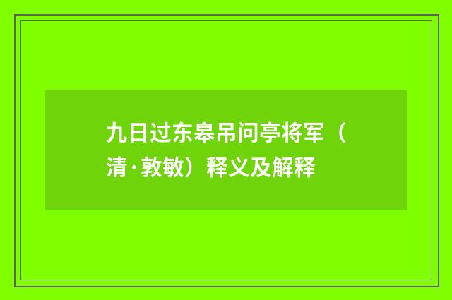 九日过东皋吊问亭将军（清·敦敏）释义及解释