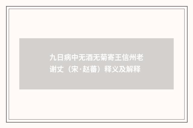 九日病中无酒无菊寄王信州老谢丈（宋·赵蕃）释义及解释