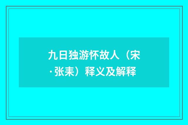 九日独游怀故人（宋·张耒）释义及解释