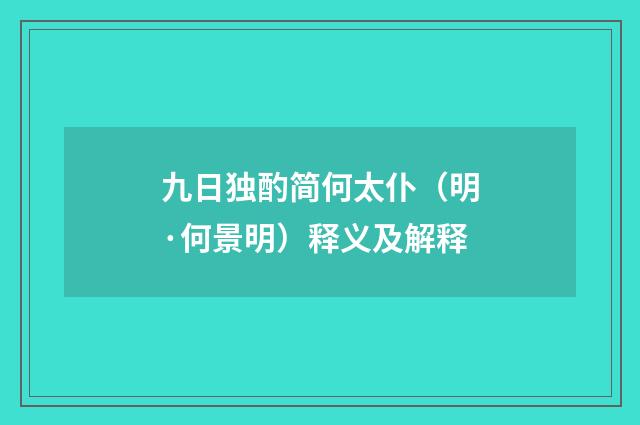 九日独酌简何太仆（明·何景明）释义及解释