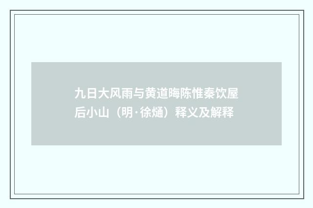 九日大风雨与黄道晦陈惟秦饮屋后小山（明·徐熥）释义及解释