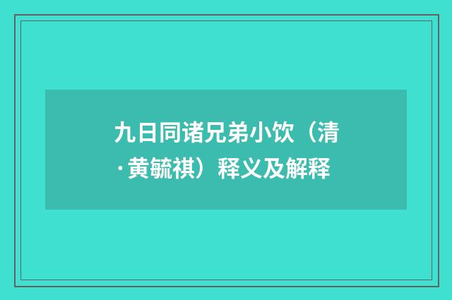 九日同诸兄弟小饮（清·黄毓祺）释义及解释