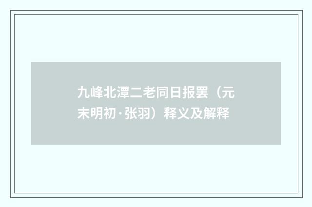 九峰北潭二老同日报罢（元末明初·张羽）释义及解释