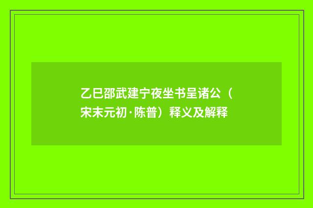 乙巳邵武建宁夜坐书呈诸公（宋末元初·陈普）释义及解释