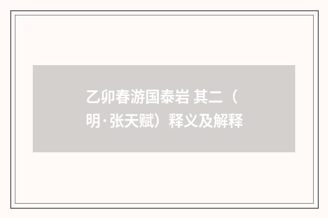 乙卯春游国泰岩 其二（明·张天赋）释义及解释