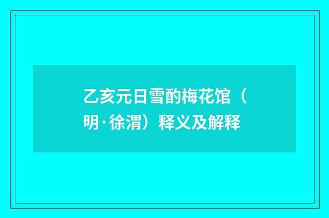 乙亥元日雪酌梅花馆（明·徐渭）释义及解释
