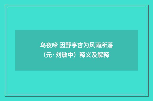 乌夜啼 因野亭杏为风雨所落（元·刘敏中）释义及解释