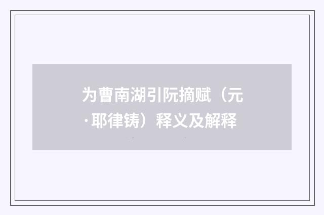 为曹南湖引阮摘赋（元·耶律铸）释义及解释