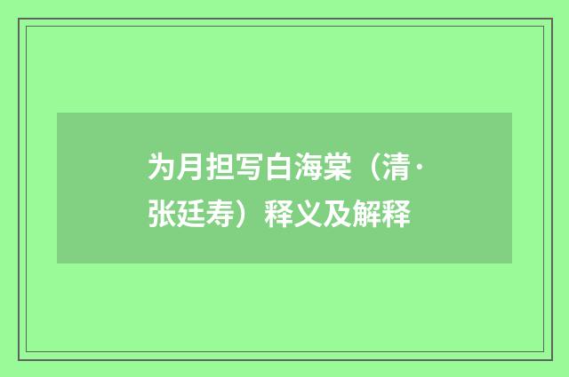 为月担写白海棠（清·张廷寿）释义及解释