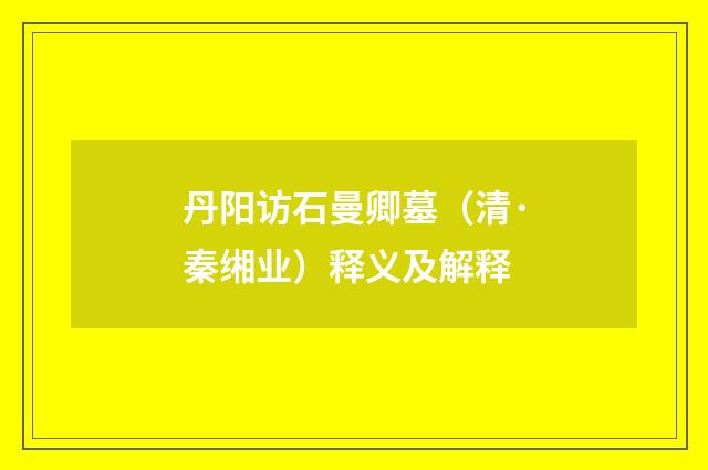 丹阳访石曼卿墓（清·秦缃业）释义及解释