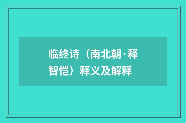 临终诗（南北朝·释智恺）释义及解释