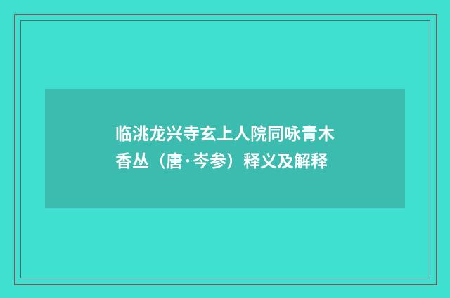 临洮龙兴寺玄上人院同咏青木香丛（唐·岑参）释义及解释